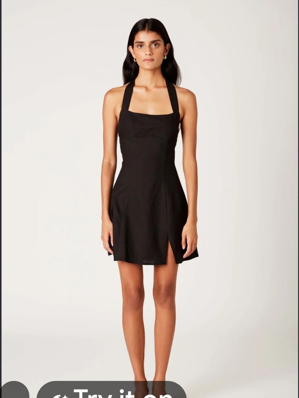 VTG 90s Cache Cocktail Dress SZ 6 Black Halter Stealth Stretch Heavy Polyester